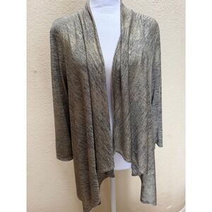 Travelers by Chicos Gold Metallic Space Dye Open Front Waterfall Cardigan Size 1